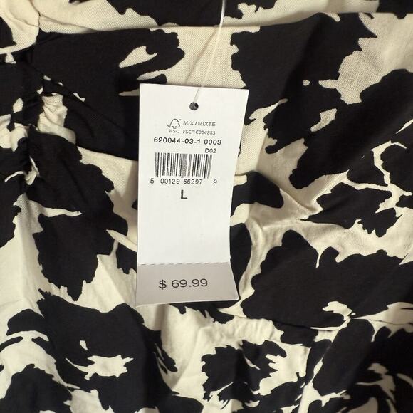 Gap NWT Puff Sleeve Smocked Midi Dress Black White Floral Large Cottage Prairie - Picture 5 of 9